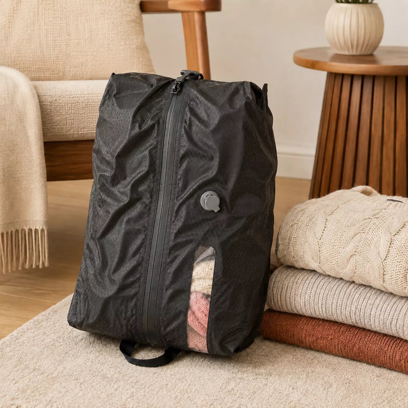 WellMall vacuum bag in cruise cabin during rainstorm