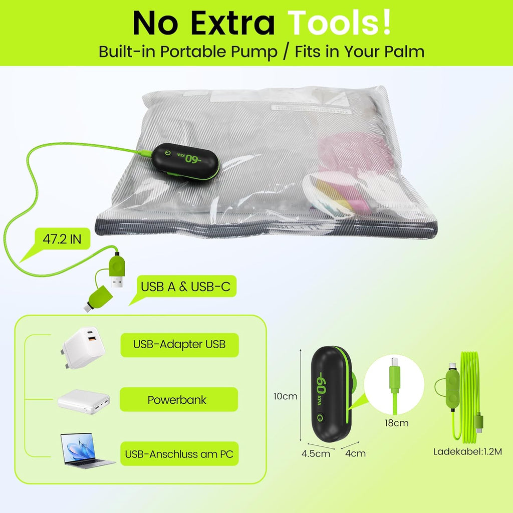 17 Pack Travel Vacuum Bags with USB Pump-Portable