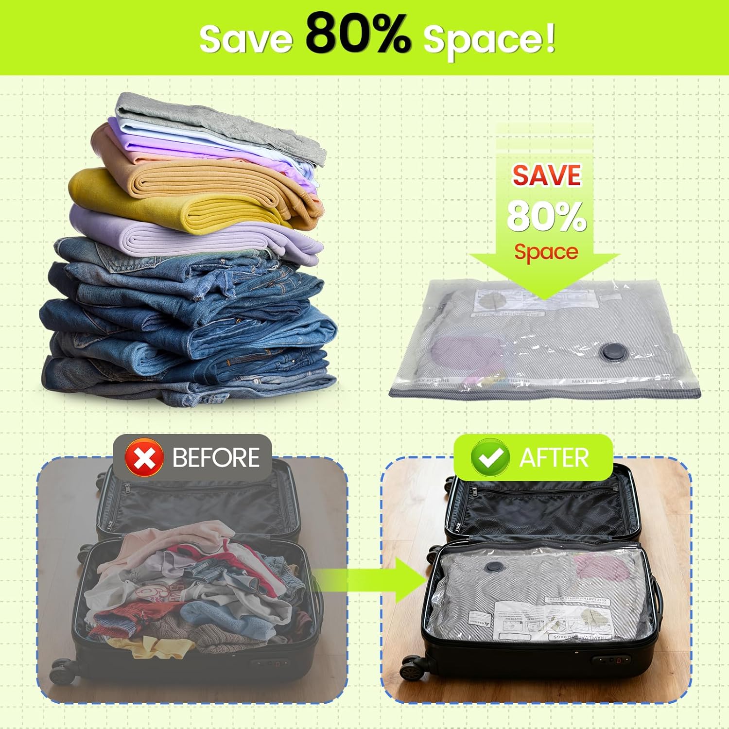 17 Pack Travel Vacuum Bags with USB Pump-Portable