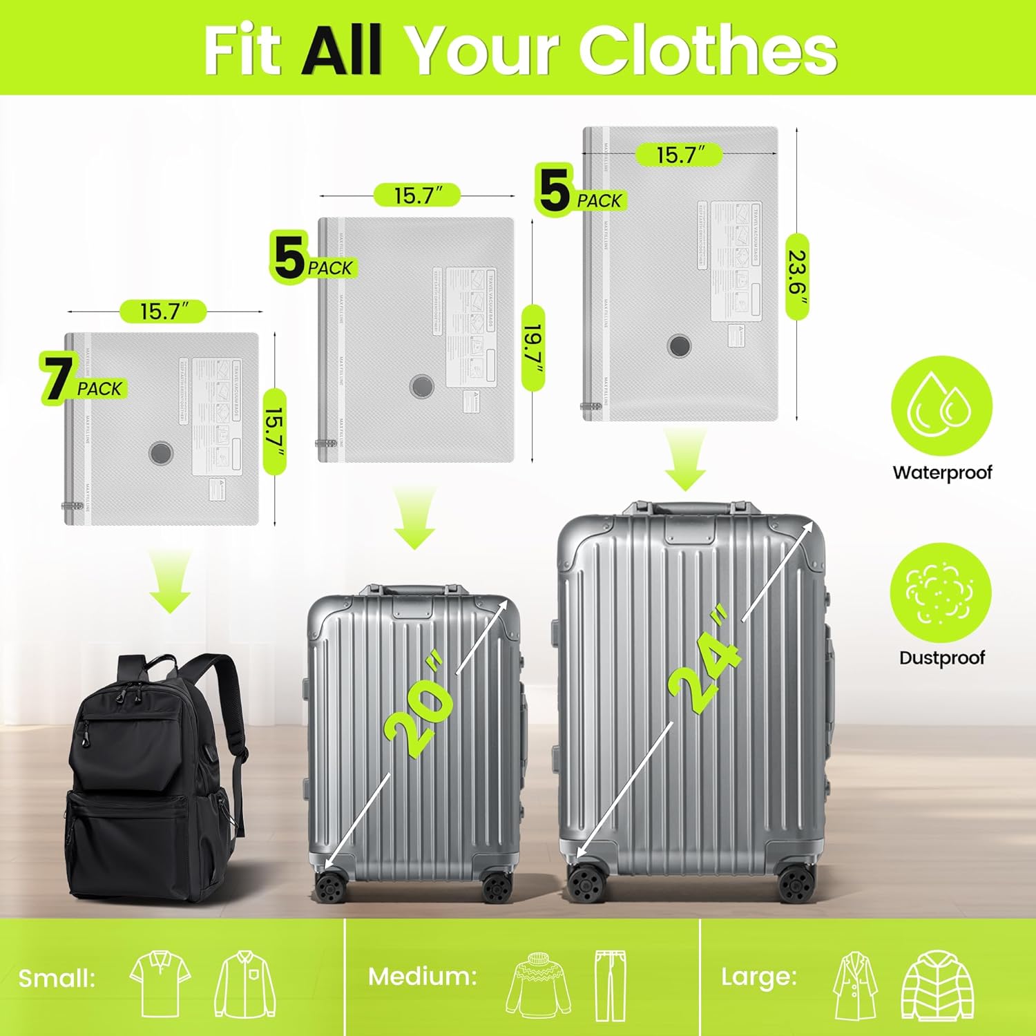 17 Pack Travel Vacuum Bags with USB Pump-Portable