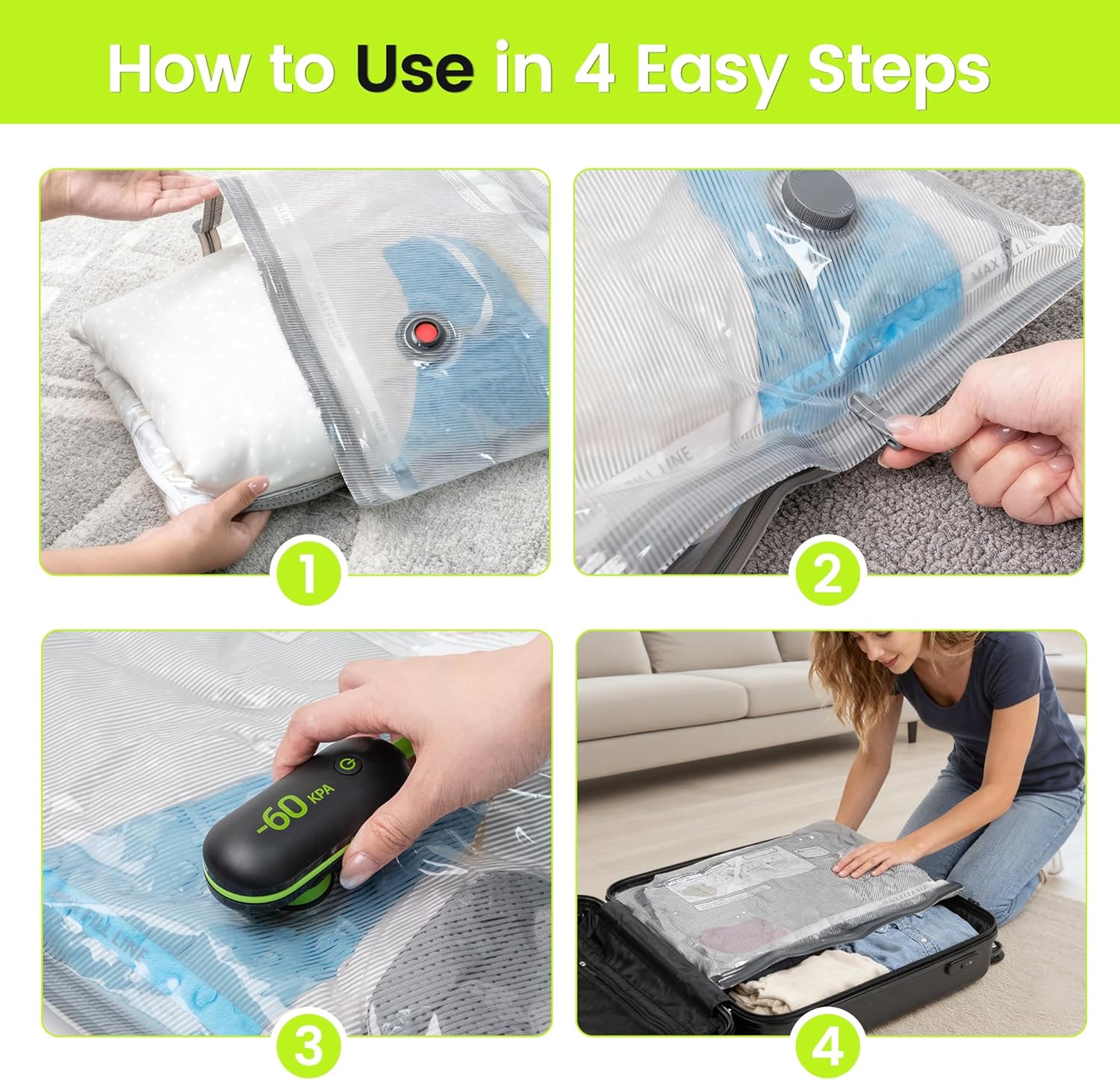 17 Pack Travel Vacuum Bags with USB Pump-Portable