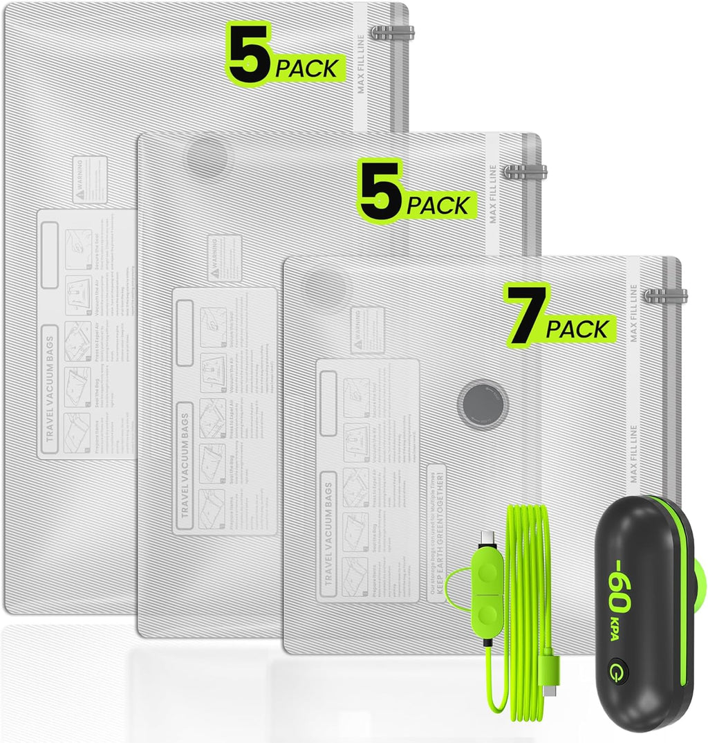 17 Pack Travel Vacuum Bags with USB Pump-Portable