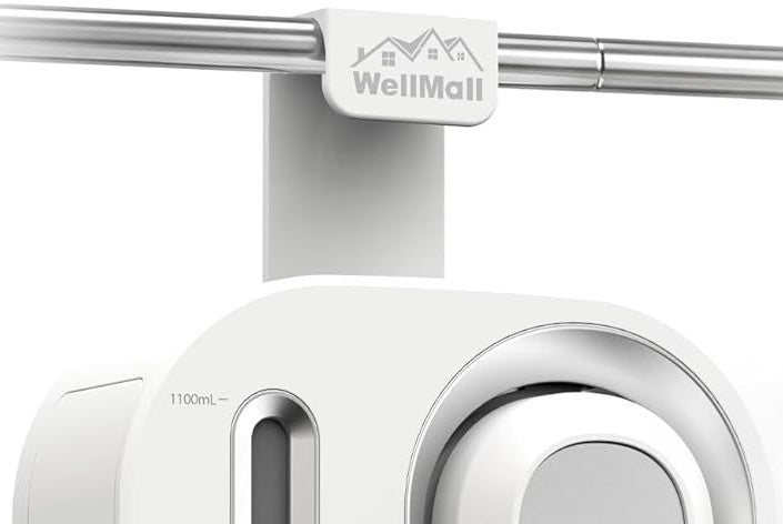 The pull-out hook built into the back of the unit, clipped over a metal wardrobe rail