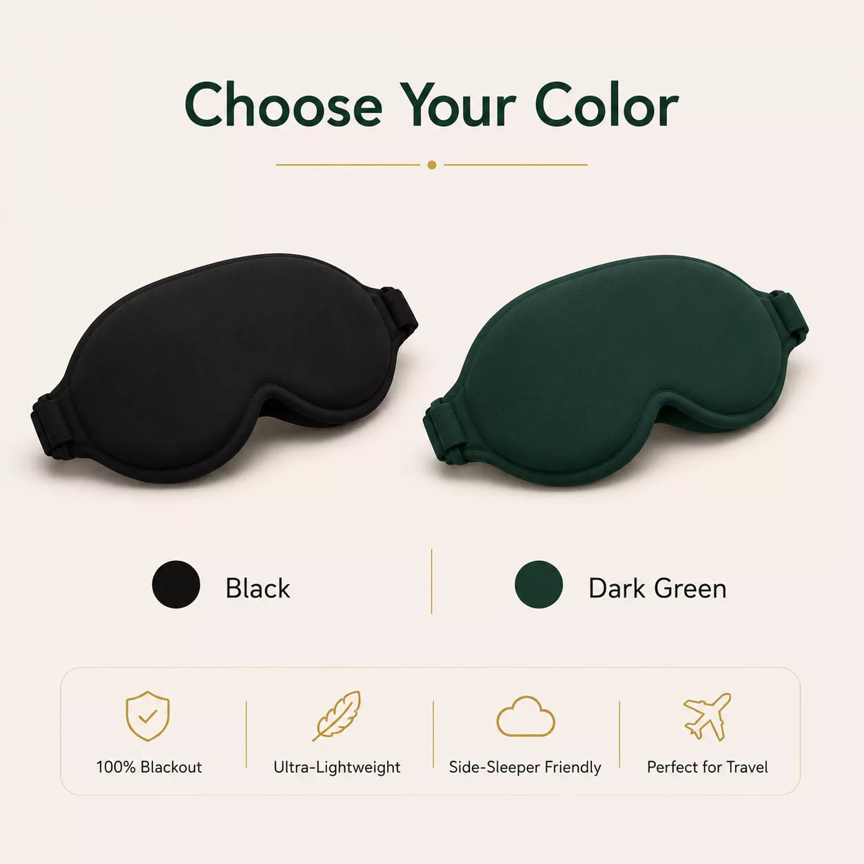 WellMall sleep mask available in Black and Dark Green