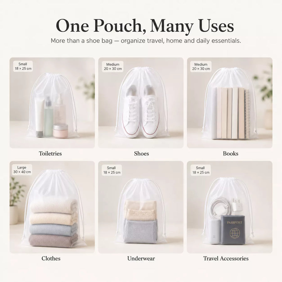 WellMall shoe pouch used for toiletries, shoes, books, clothes, underwear and travel accessories