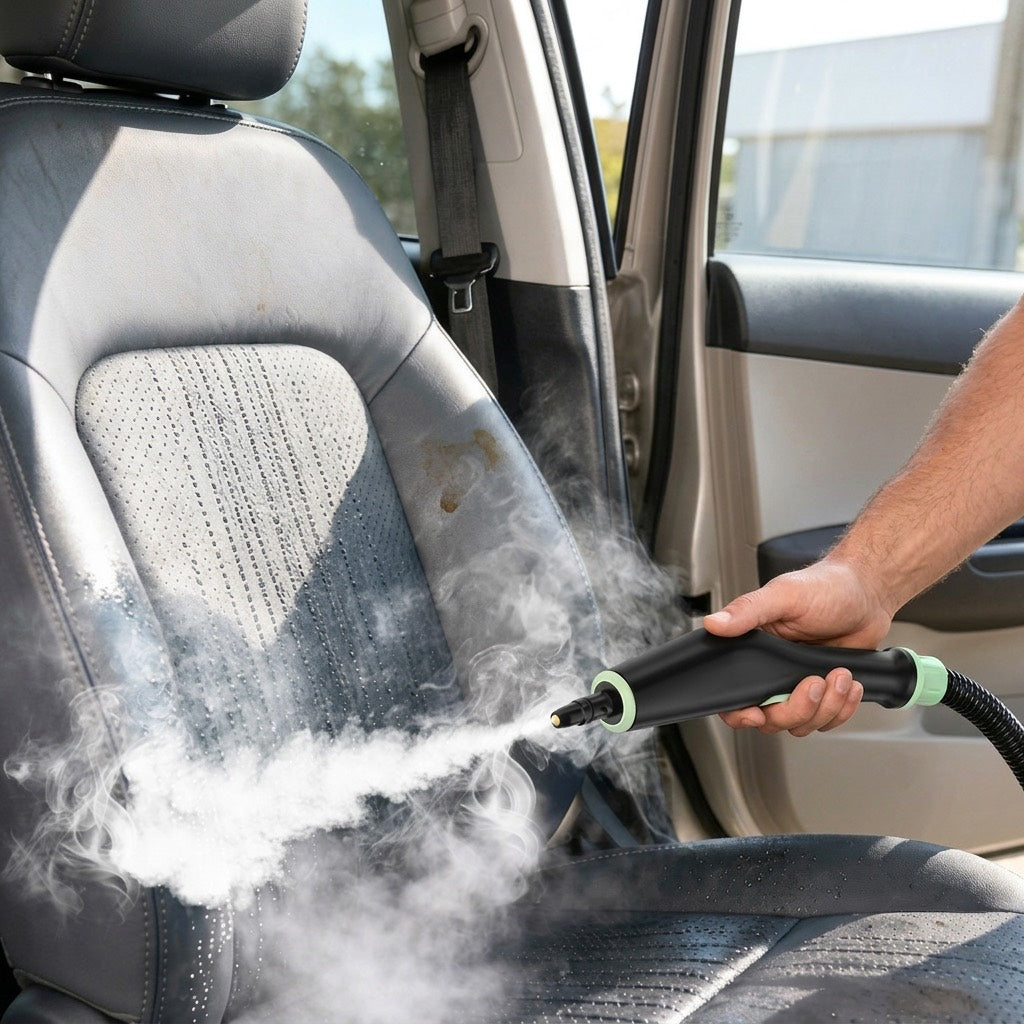 WellMall steam cleaner detailing a car seat interior