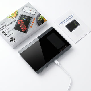 What's in the box — the scale, USB-C cable, printed manual and retail packaging