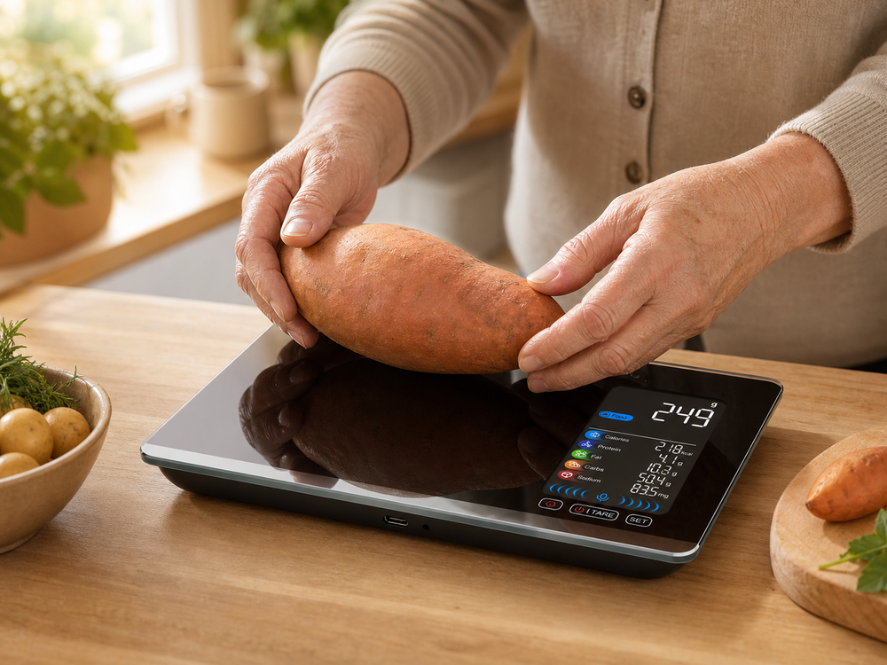 Senior-friendly — big on-screen numbers and spoken results